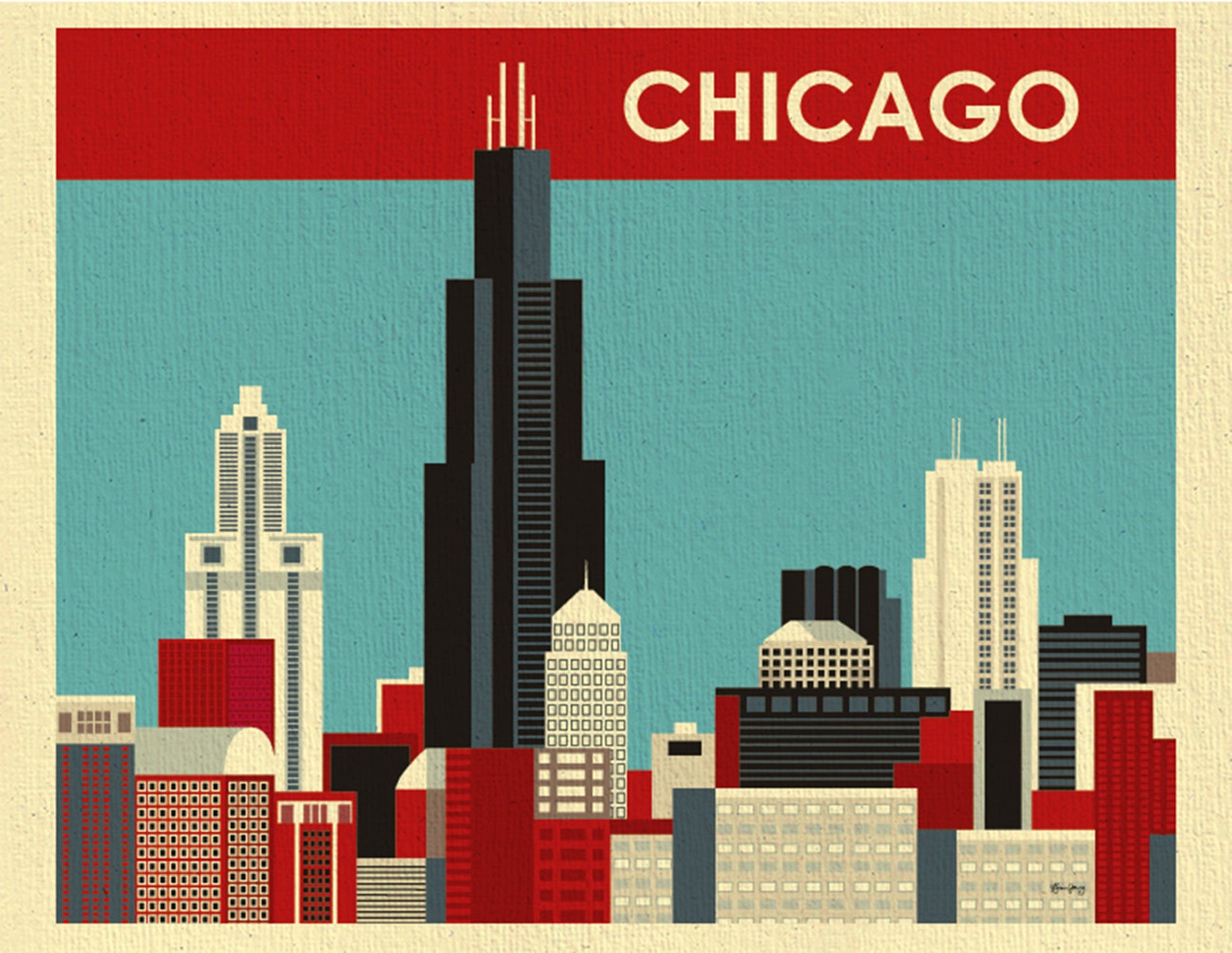 Chicago Skyline Art Print Chicago Wall Art Chicago Boyfriend Etsy