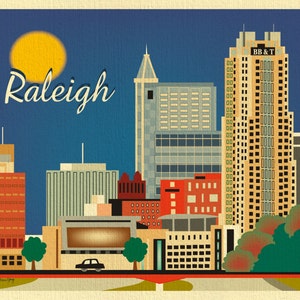 Raleigh Skyline Print, Raleigh NC Gift, Raleigh Art Print, Raleigh horizontal wall art, Raleigh NC City Art, Loose Petals style E8-O-RAL image 2