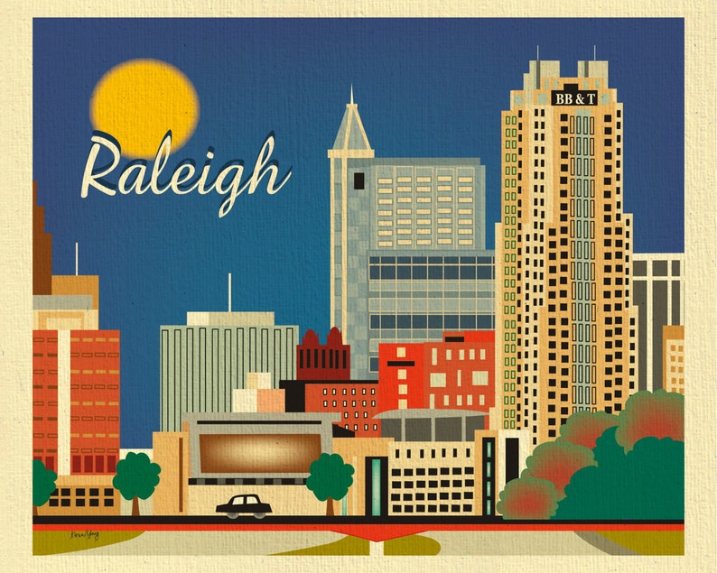 Raleigh Skyline Print, Raleigh NC Gift, Raleigh Art Print, Raleigh horizontal wall art, Raleigh NC City Art, Loose Petals style E8-O-RAL image 2