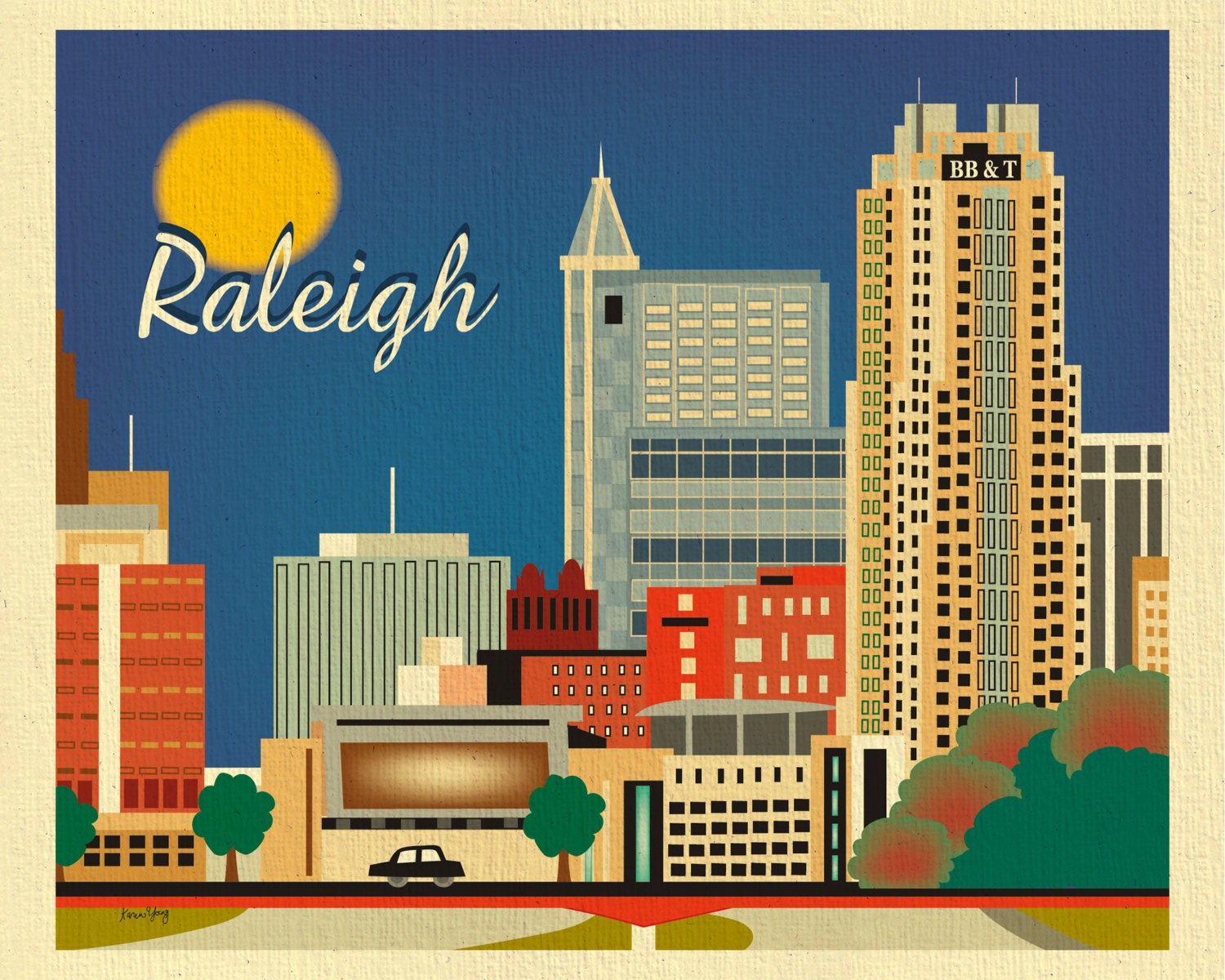 Raleigh Skyline Print Raleigh NC Gift Raleigh Art Print