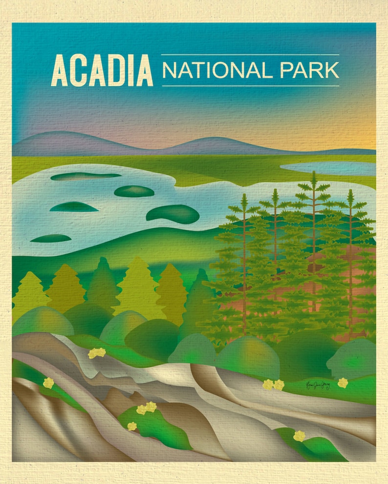 Acadia National Park Poster, National Park Art, Maine Print, Acadia Park skyline, Acadia Park Map, Maine Art Gift, Art style code E8-O-ACA image 2