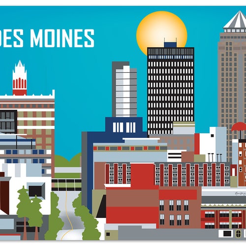 Des Moines Print Iowa Wall Art Des Moines Skyline Print Des Etsy