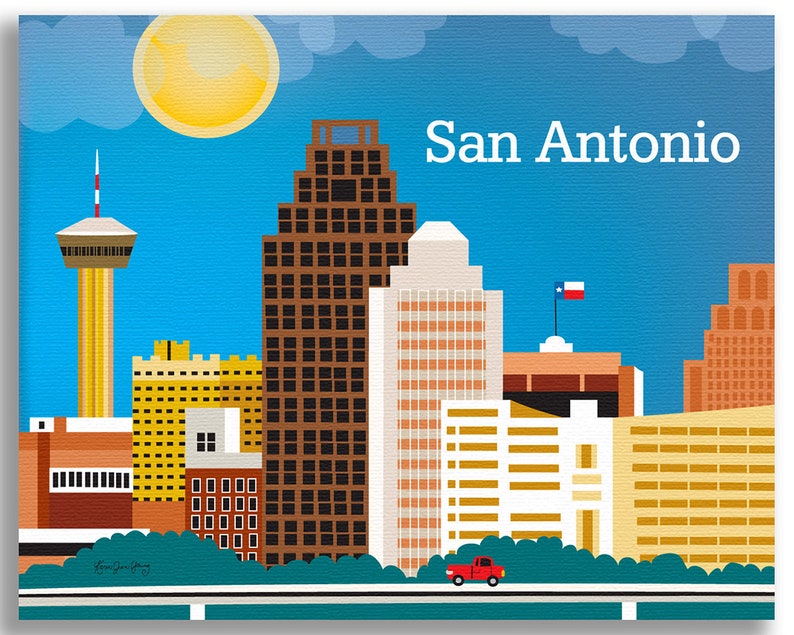 San Antonio Skyline Art Print Texas Wall Art San Antonio TX Etsy