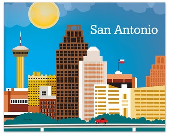 San Antonio Skyline Art Print, Texas Wall Art, San Antonio TX  Horizontal, Loose Petals Print, Texas Digital Print, Texas Print - E8-O-SAN