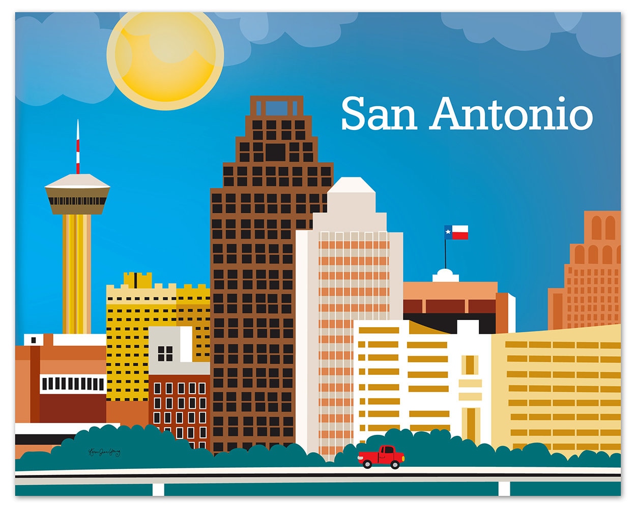San Antonio Skyline Art Print Texas Wall Art San Antonio TX Etsy