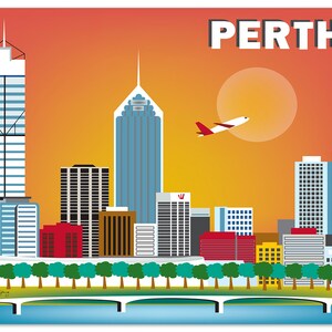 Perth Skyline Print Wall Art, Perth Poster, Perth map, Australia Art, Perth Horizontal print, Loose Petals City Print -  style - E8-O-PER