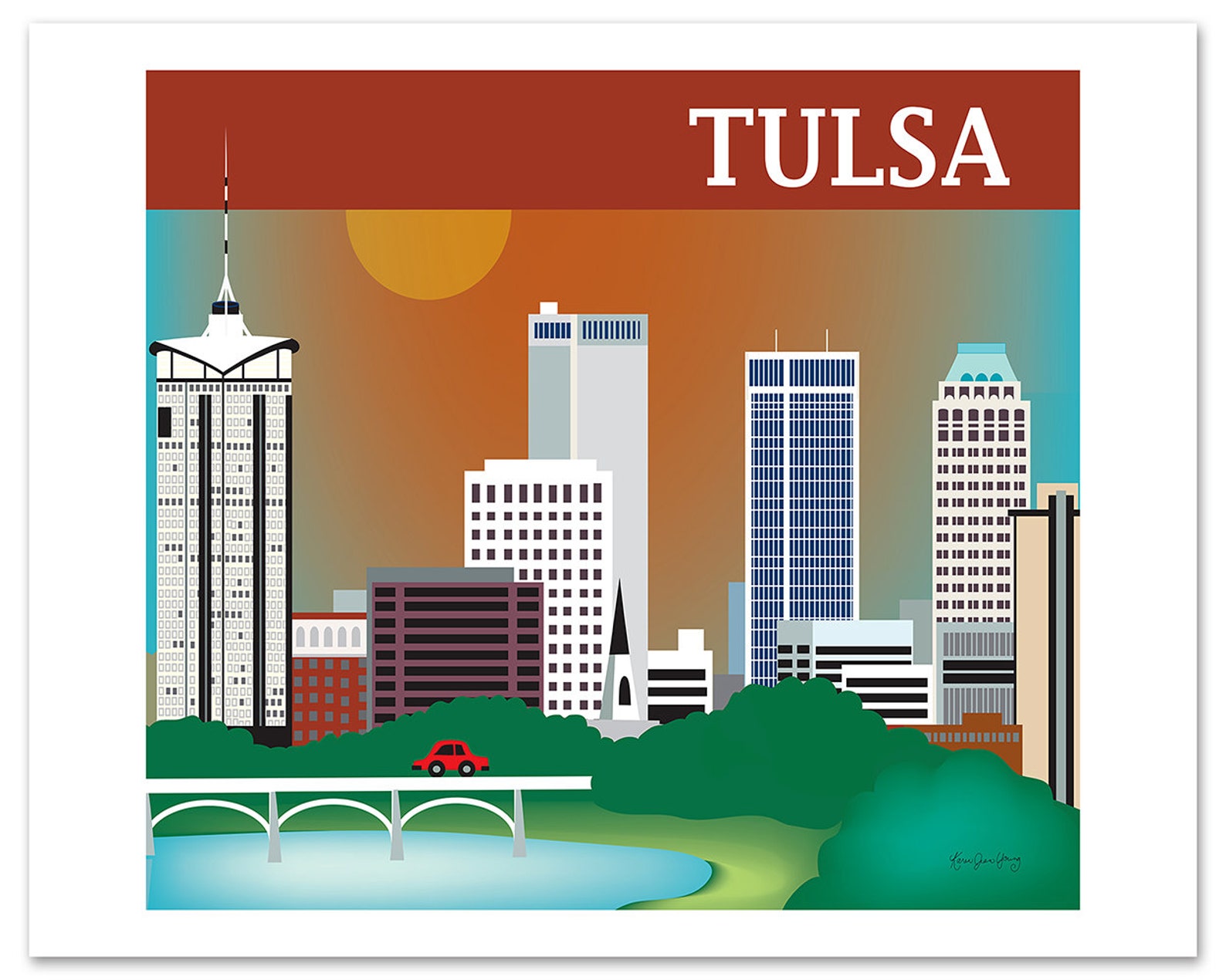 Tulsa Skyline Art Print Oklahoma State Art Tulsa Map Tulsa Etsy