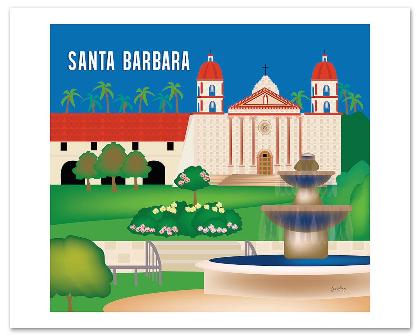 Santa Barbara art Santa Barbara map Old Mission horizontal Etsy