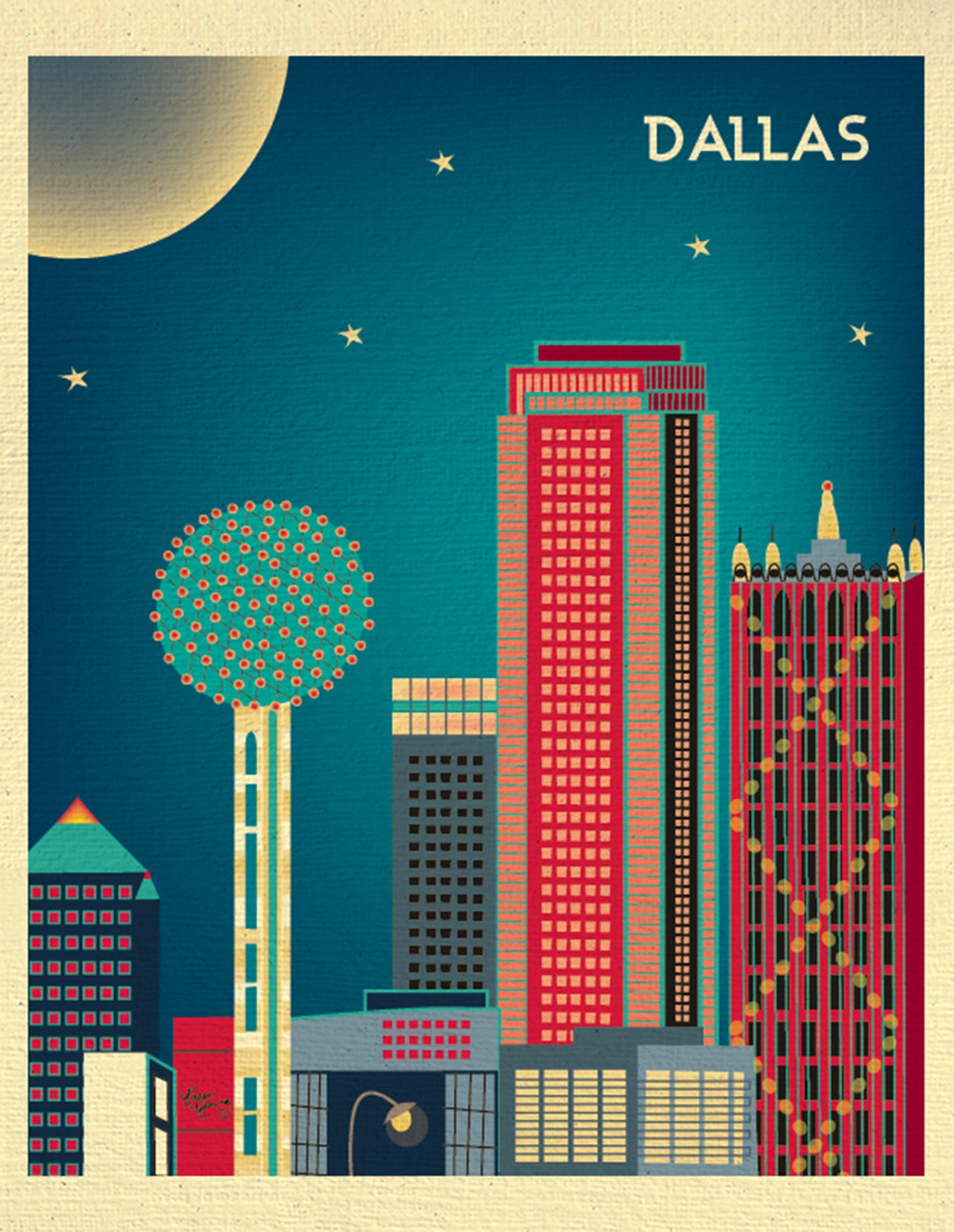 Dallas Skyline Print Dallas Texas Poster Dallas Vertical Etsy