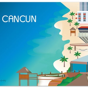 Cancun Art, Mexico Skyline Print, Riviera Maya , Cancun Travel Art Poster, Cancun Gift, Cancun Vacation, Mexico resort city - style E8-O-CAN