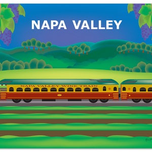 Napa Valley Art, Napa Train Print, Napa, CA skyline, Napa Valley muur decor, horizontale kunst, wijn cadeau, losse bloemblaadjes print-stijl E8-O-NAP