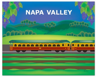 Napa Valley Art, Napa Train Print, Napa CA Skyline, Napa Valley Wall Decor, Horizontal Art, Wine Gift, Loose Petals  Print- style E8-O-NAP