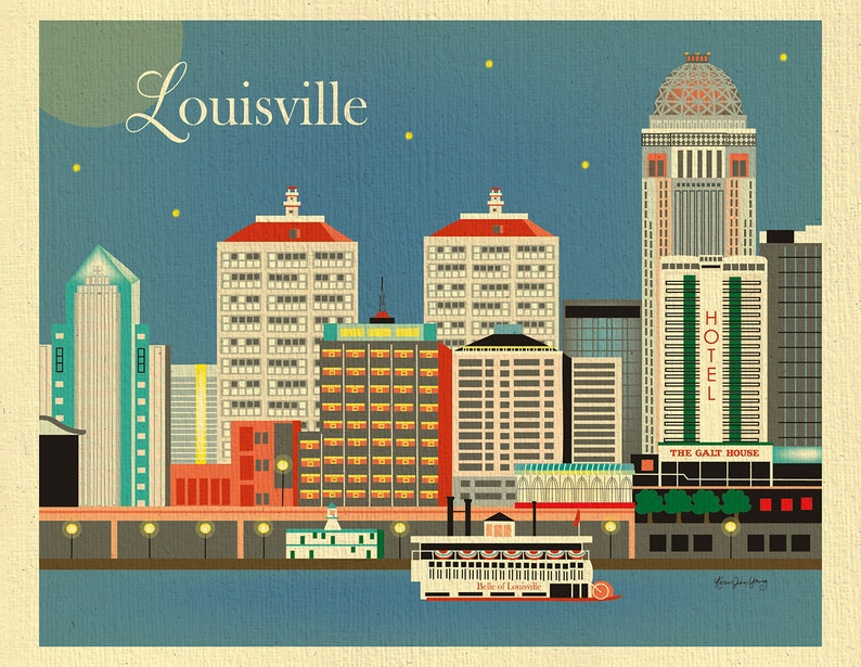 Louisville Art, Louisville Skyline, Kentucky Art Print, Louisville Wall Art, Louisville Wedding Print, Kentucky horizontal, style E8-O-LOV image 2