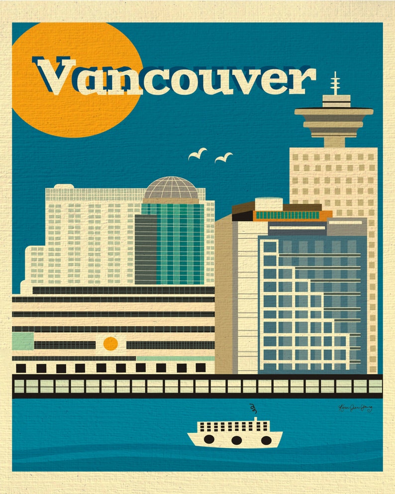 Vancouver Skyline Art Print Vancouver Wall Art Vancouver Etsy