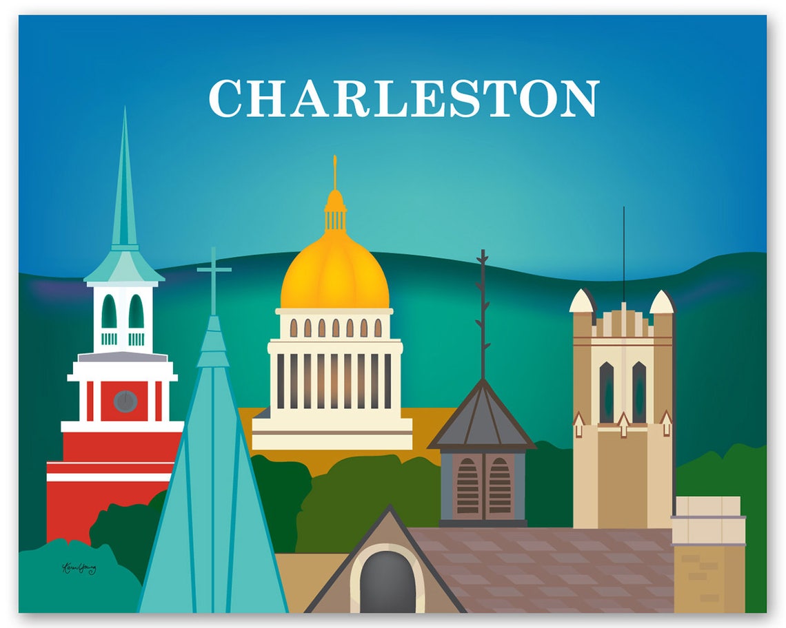 Charleston WV Skyline Art Print Charleston wv artwork Etsy