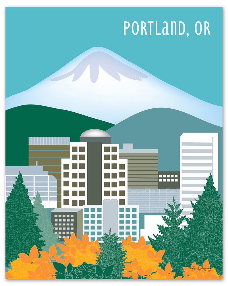 Portland OR Skyline Print Portland Map Portland or Gift Mt. - Etsy