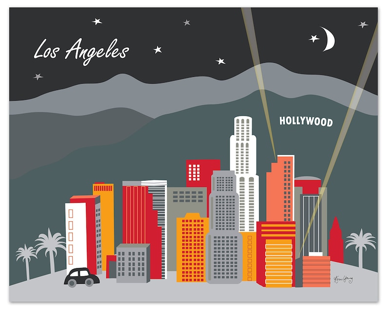 Los Angeles Skyline Art Print Hollywood Wall Art LA Art Etsy