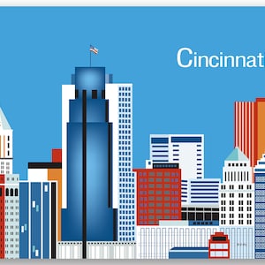 Cincinnati Skyline Print, Ohio Wall Art, Cincinnati horizontal Print, Cincinnati Gift, Cincinnati Ohio Decor, Cincinnati art style E8-O-CI image 1