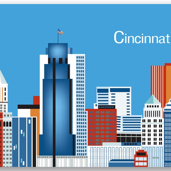 Cincinnati Skyline Print, Ohio Wall Art, Cincinnati horizontal Print, Cincinnati Gift, Cincinnati Ohio Decor, Cincinnati art - style E8-O-CI