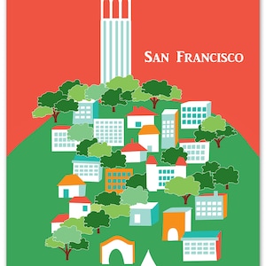 San Francisco Art Print, San Francisco Skyline Print, San Francisco Wall Art, SF North Beach, Coit Tower Print, Loose Petals style E8-O-SF6