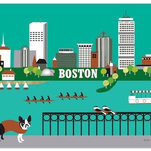 Boston Art Print skyline, Boston Artwork, Boston Terrier Print, Boston nursery art, Boston Wall Art, Boston map, Boston MA - style E8-O-BOS