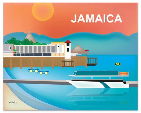 Jamaica Art Print,  Caribbean Poster, Jamaica Wall Art, Jamican Skyline, Jamaica Travel Gift,  Montego Bay Loose Petals - style E8-O-JAM
