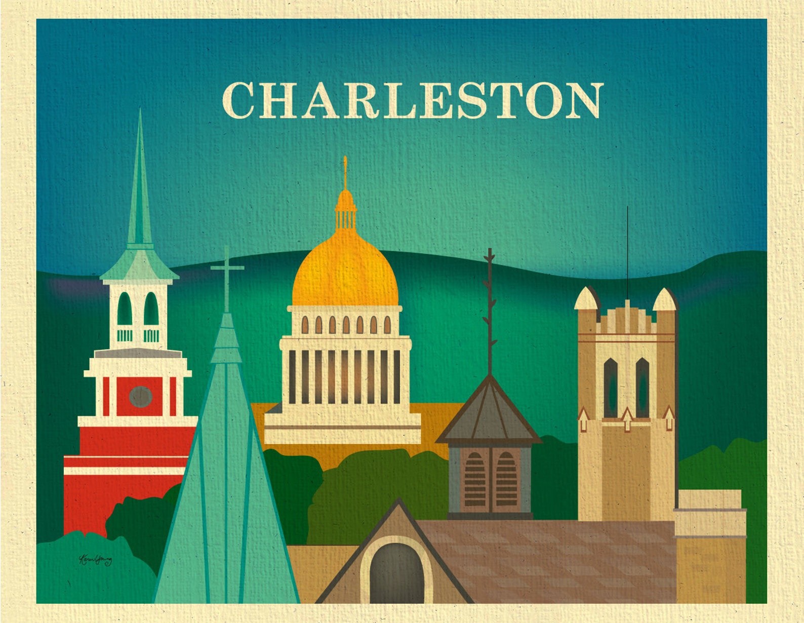 Charleston WV Skyline Art Print Charleston Wv Artwork Etsy