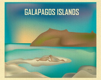 SALE 11x14 Galapagos Islands art, Galapagos Islands wall art, Latin American Print, horizontal, Galapagos Islands poster style - E11-O-GAL