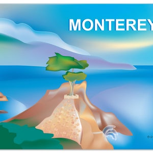 Monterey Bay art, Monterey Bay map, Monterey skyline, Monterey Bay poster, Monterey CA Wall Art, 16 Mile Drive print - style E8-O-MONTERY