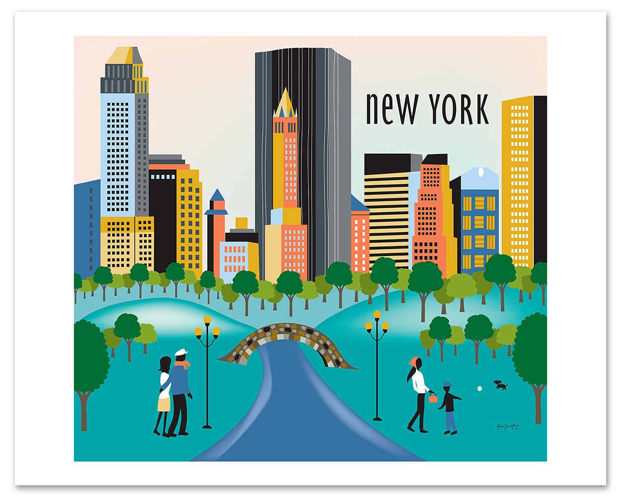 パステル画 都市の風景 (オリジナル) 値段はご交渉ください。 New York City Skyline Print, New York City Wall Art, Central