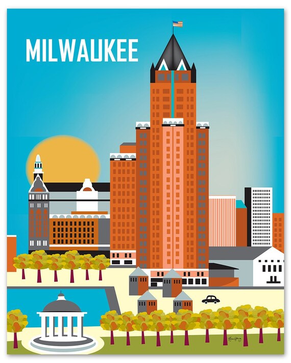 Milwaukee Skyline Art Print Wisconsin Poster Milwaukee Wall Etsy
