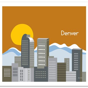 Denver Skyline Art Print, Colorado Poster, Denver Rocky Mountain Art Print, Horizontal Travel Art, Loose Petals City Art style E8-O-DEN image 3