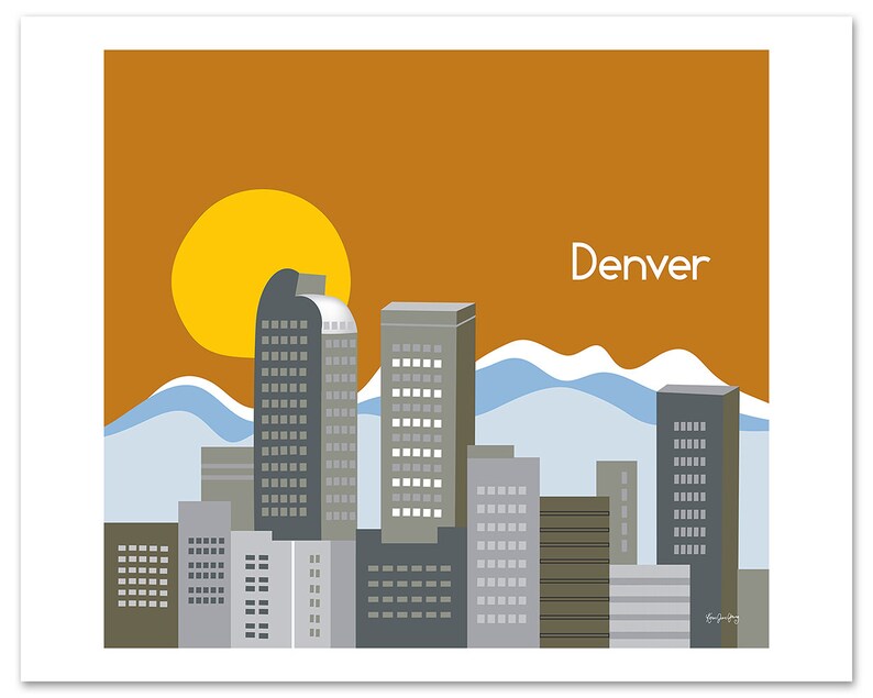 Denver Skyline Art Print, Colorado Poster, Denver Rocky Mountain Art Print, Horizontal Travel Art, Loose Petals City Art style E8-O-DEN image 3