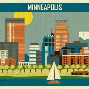 Minneapolis Skyline, Minneapolis Print, Minneapolis Poster, Loose Petals Horizontal Minneapolis MN City Art Print style E8-O-MINB image 2