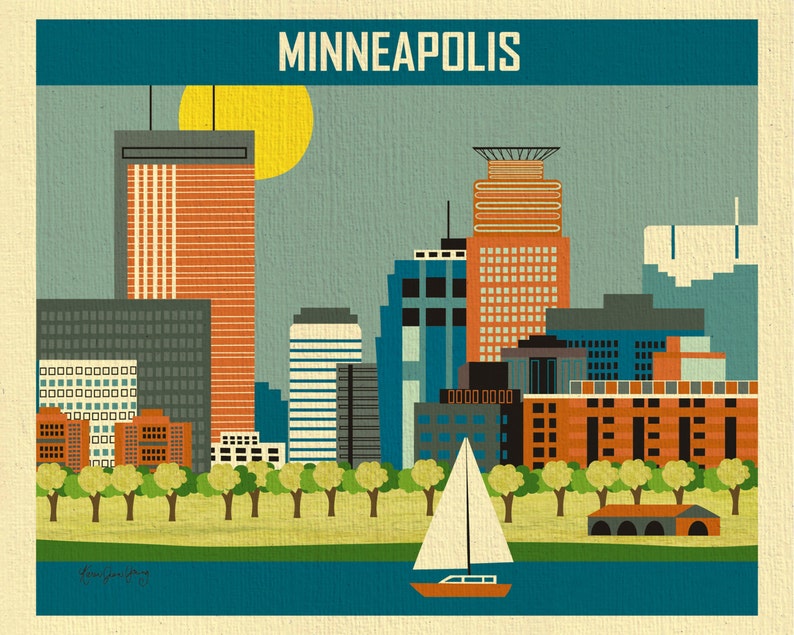 Minneapolis Skyline, Minneapolis Print, Minneapolis Poster, Loose Petals Horizontal Minneapolis MN City Art Print style E8-O-MINB image 2