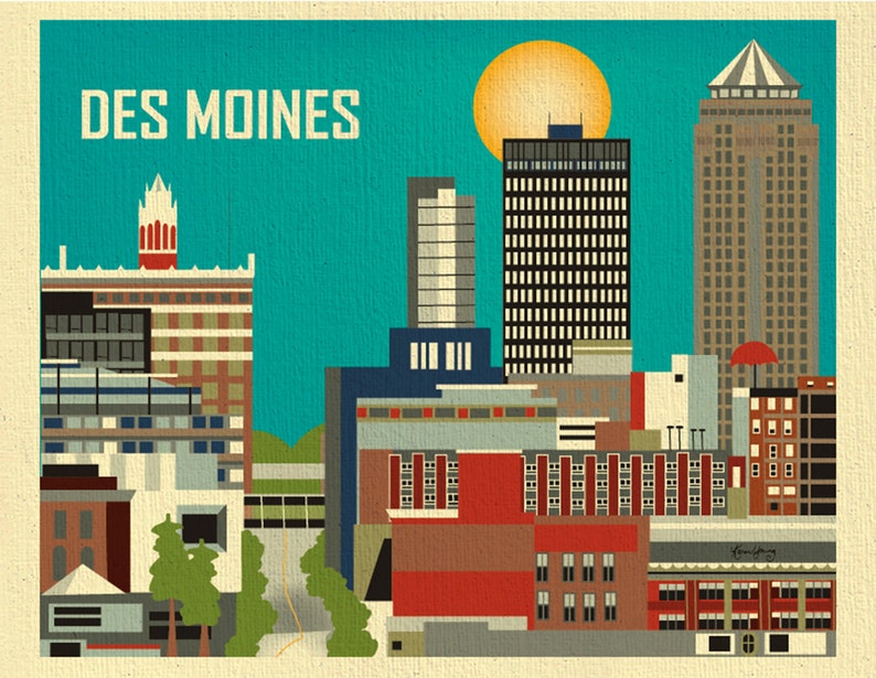 Des Moines Print Iowa Wall Art Des Moines Skyline Print Des Etsy