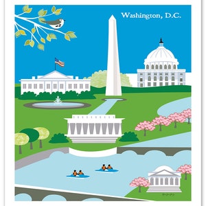 Washington DC skyline art print, dc map, dc wall art, dc artwork, DC print, dc nursery print, Loose Petals DC print style E8-O-DC1 image 2