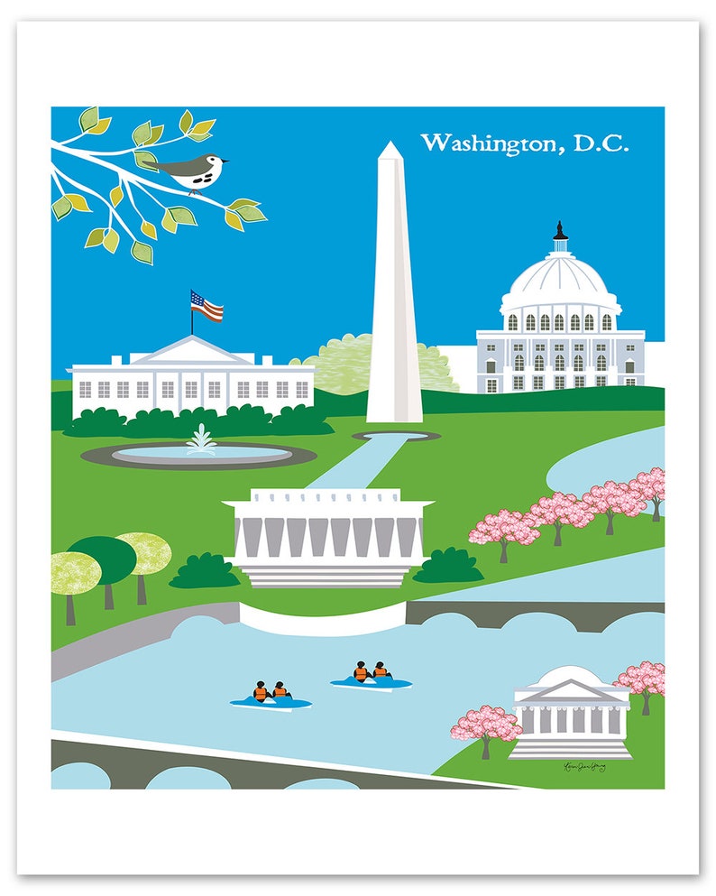 Washington DC skyline art print, dc map, dc wall art, dc artwork, DC print, dc nursery print, Loose Petals DC print style E8-O-DC1 image 2