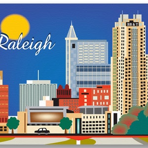 Raleigh Skyline Print, Raleigh NC Gift, Raleigh Art Print, Raleigh horizontal wall art, Raleigh NC City Art, Loose Petals style E8-O-RAL image 4