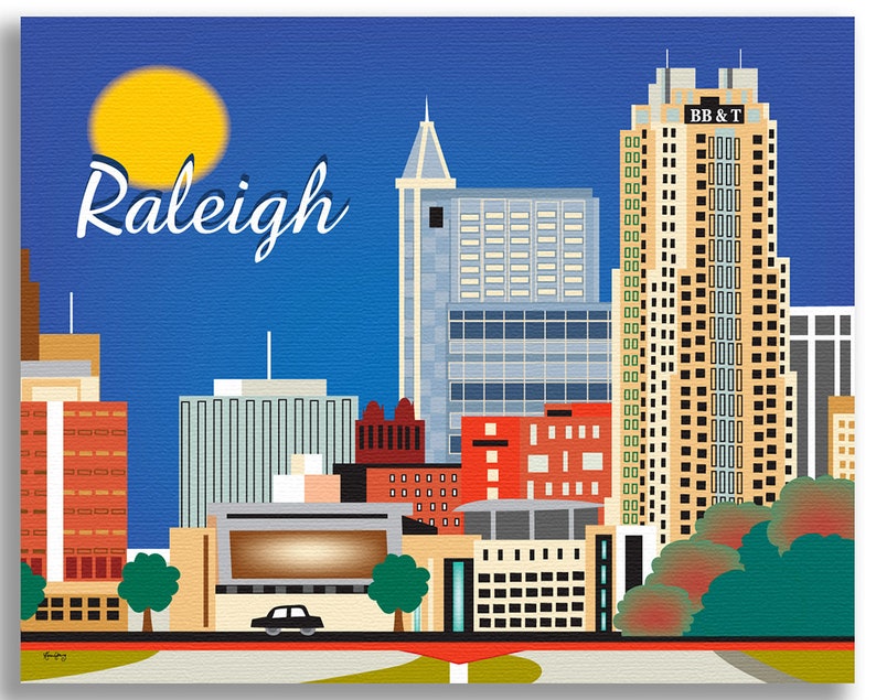 Raleigh Skyline Print, Raleigh NC Gift, Raleigh Art Print, Raleigh horizontal wall art, Raleigh NC City Art, Loose Petals style E8-O-RAL image 4