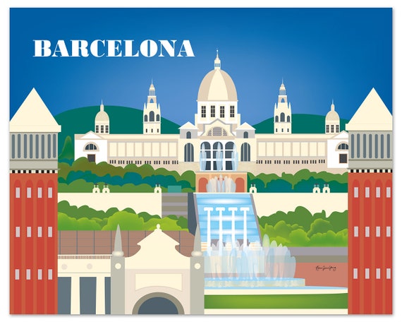 Barcelona Skyline art print, Spain Horizontal Print , Barcelona Artwork, Spanish wall decor, Barcelona gift, Loose Petals,   style E8-O-BAR