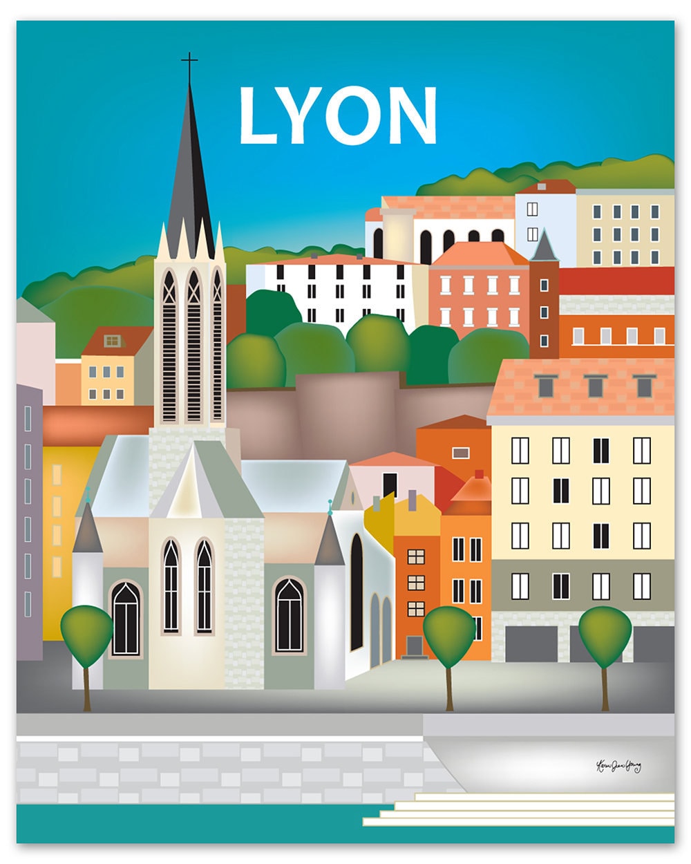 Artery8 Lyon City Monument Landmark Map France 1894 Extra Large XL Wall Art Poster Print Città Monumento Punto di riferimento Carta geografica Francia