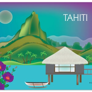 Tahiti Skyline Kunst Druck, Tahiti Reise Wandkunst, Tahiti horizontale Kunstdruck, Tahiti Bon Voyage Geschenk, Tahiti Poster Kunst - Stil E8-O-TAH