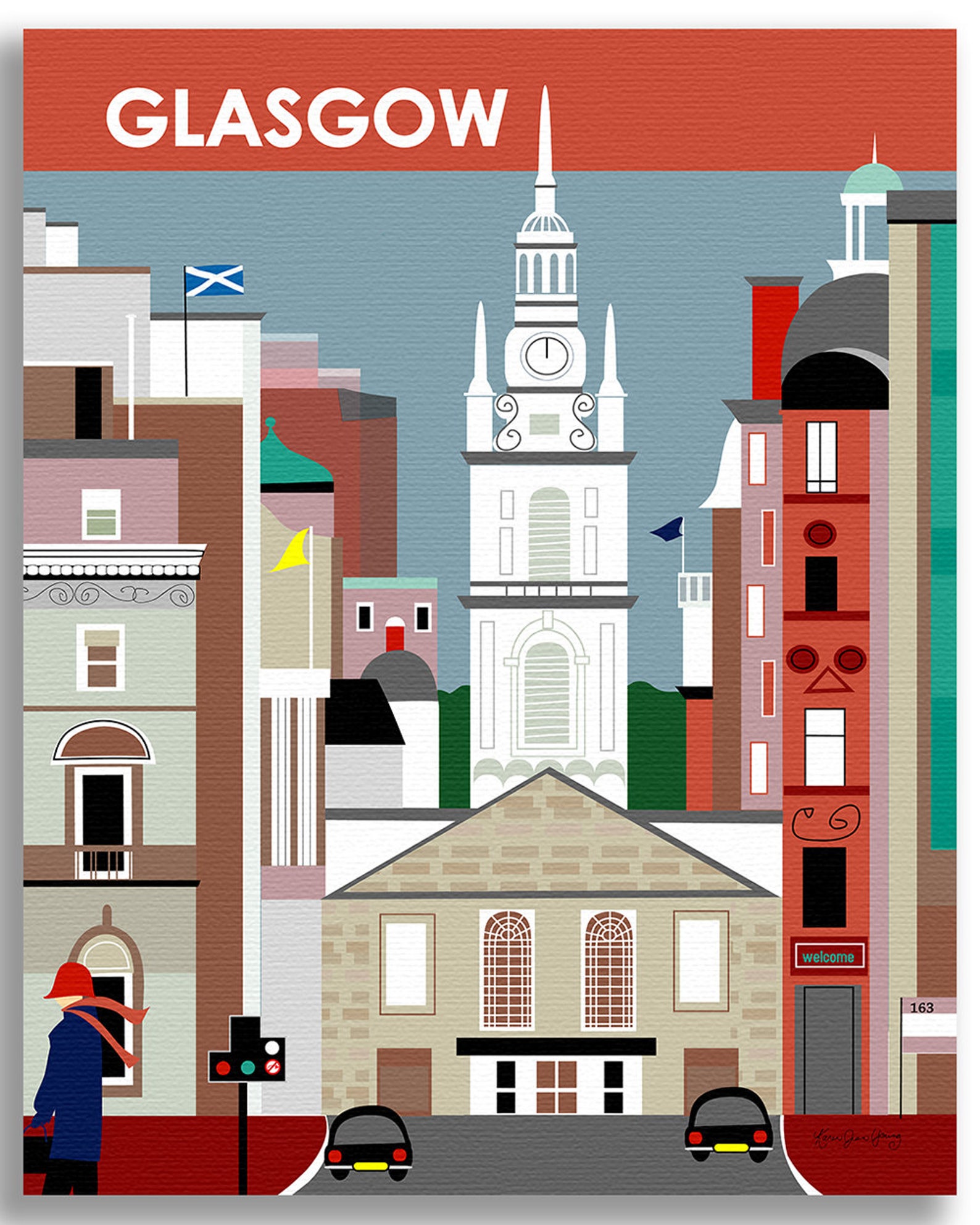 Glasgow Art Skyline Poster Print Glasgow Wall Art Glasgow Etsy