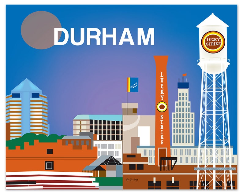 Durham Skyline Print Durham Poster North Carolina Art Etsy
