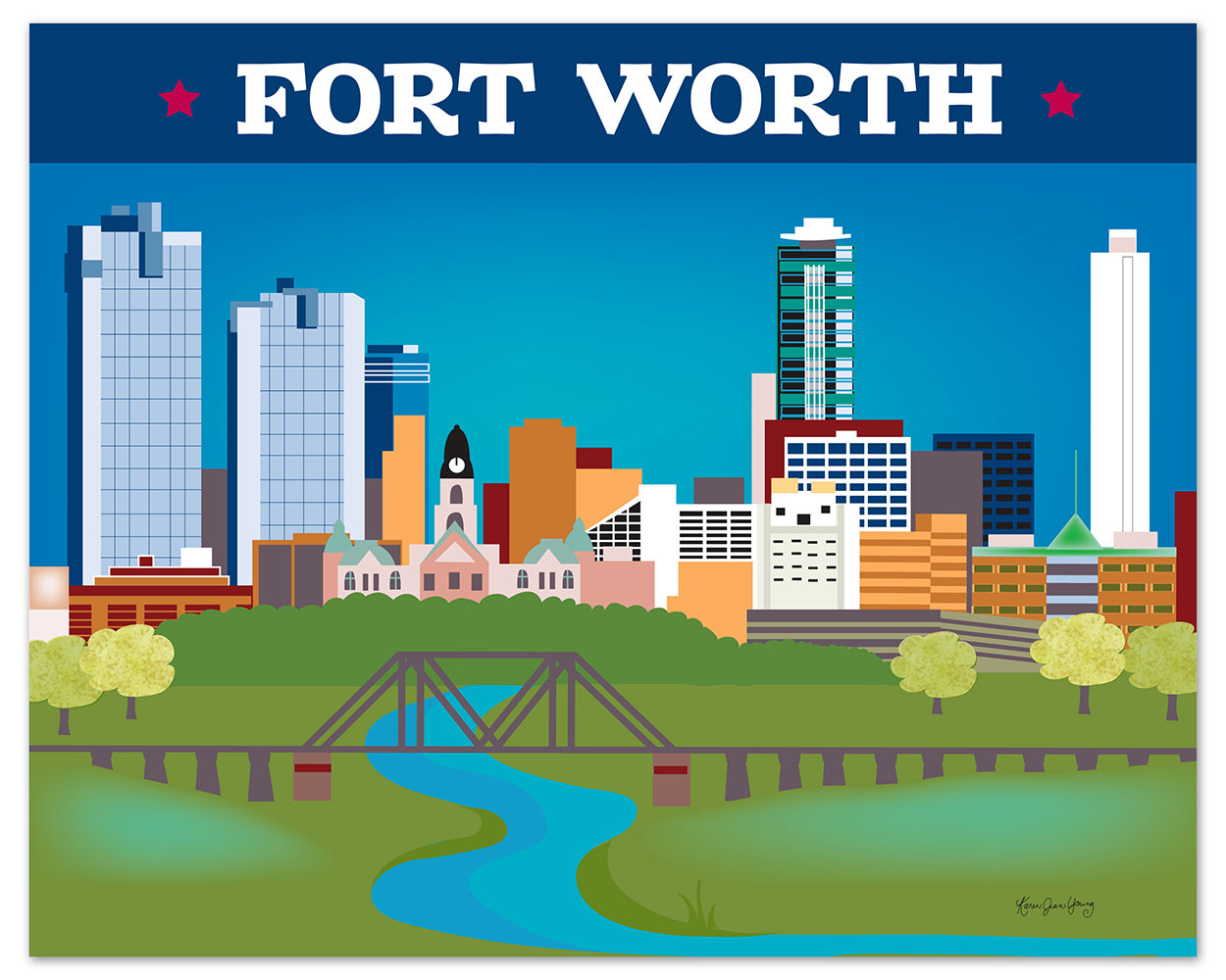 Fort Worth Skyline Art Print Fort Worth TX Map Print Texas picture