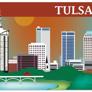 Tulsa Skyline Art Print, Oklahoma State Art, Tulsa Map, Tulsa Oklahoma  horizontal art, Tulsa Baby Art, Loose Petals Print - style E8-O-TUL