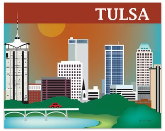 Tulsa Skyline Art Print, Oklahoma State Art, Tulsa Map, Tulsa Oklahoma  horizontal art, Tulsa Baby Art, Loose Petals Print - style E8-O-TUL