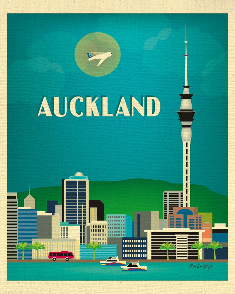 Auckland Skyline Art Print New Zealand City Print Auckland Etsy