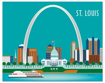 St. Louis Skyline Art Print, St. Louis Wall Art,  St. Louis Ach, St. Louis Map Print, St.  Louis Nursery Room, Loose Petals - style E8-O-STL